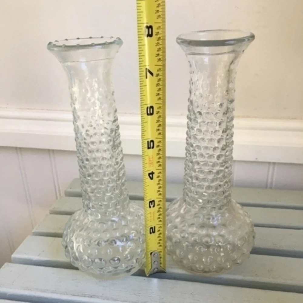Vintage E.O. Brody Clear Glass Hobnail Vases Set of Two 7.75” H